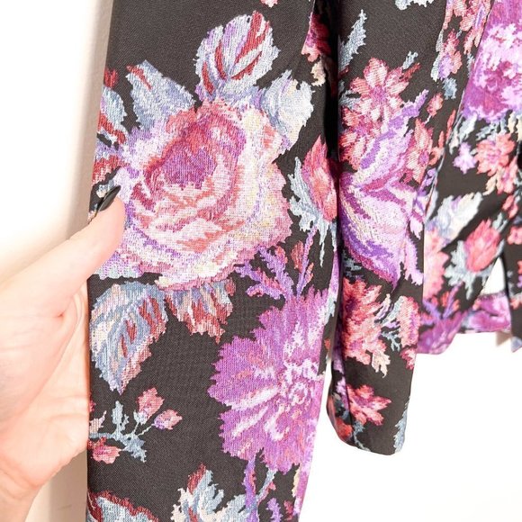 Vintage Purple and Black Floral Structured 80s Blazer Jacket - Picture 5 of 9